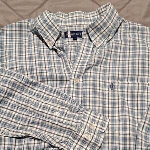 Newport Blue Plaid Long Sleeve Men's Button Down Shirt Pocket On Front XL